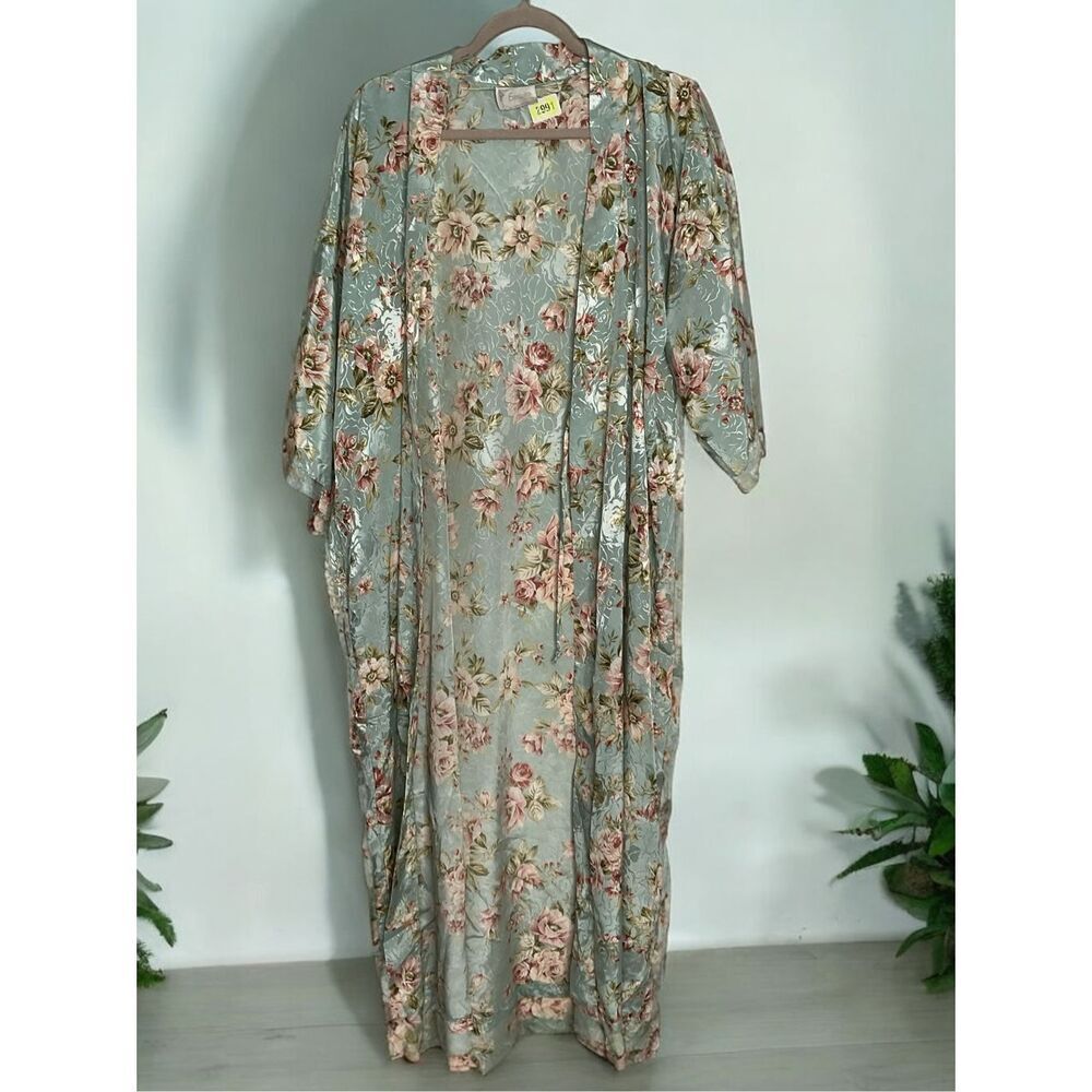 Vintage Expressions California Dynasty Robe Women Large Satin Lace Trim Peignoir